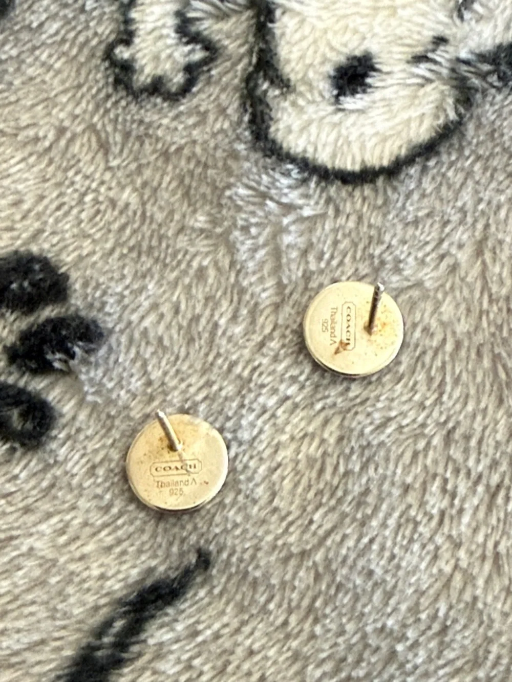COACH Sterling Silver Heart Stud Earrings with Crystal Accents - Picture 2 of 2